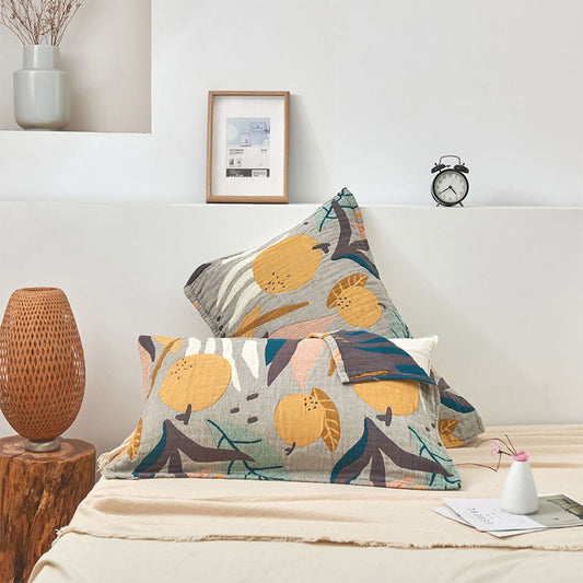 Cuscino e asciugamano in cotone Boho con stampa di frutta Ownkoti, decorazione per letto (2 pezzi)