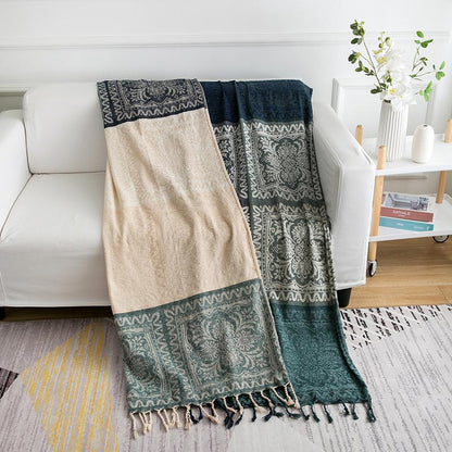 Coperta scialle in maglia con nappe e fiori bohémien Ownkoti