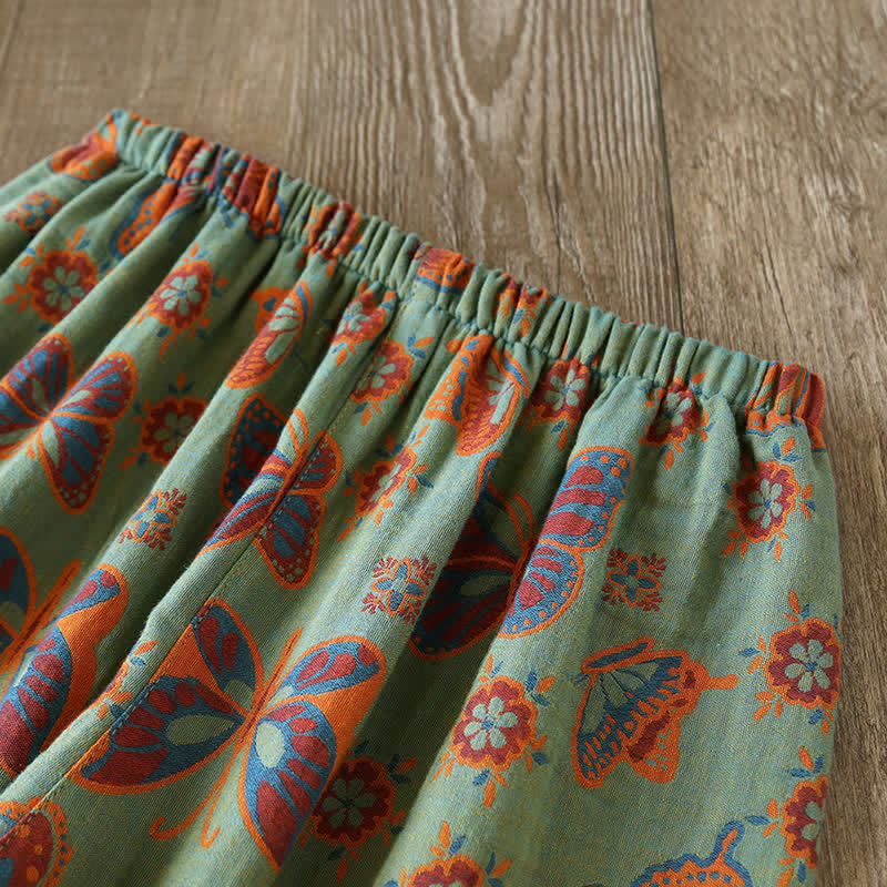 Completo da casa in cotone con stampa a farfalla vintage