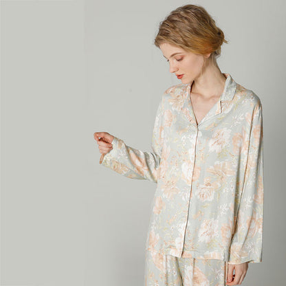 Ownkoti Vintage Floral Manica Lunga Scollo a V Loungewear