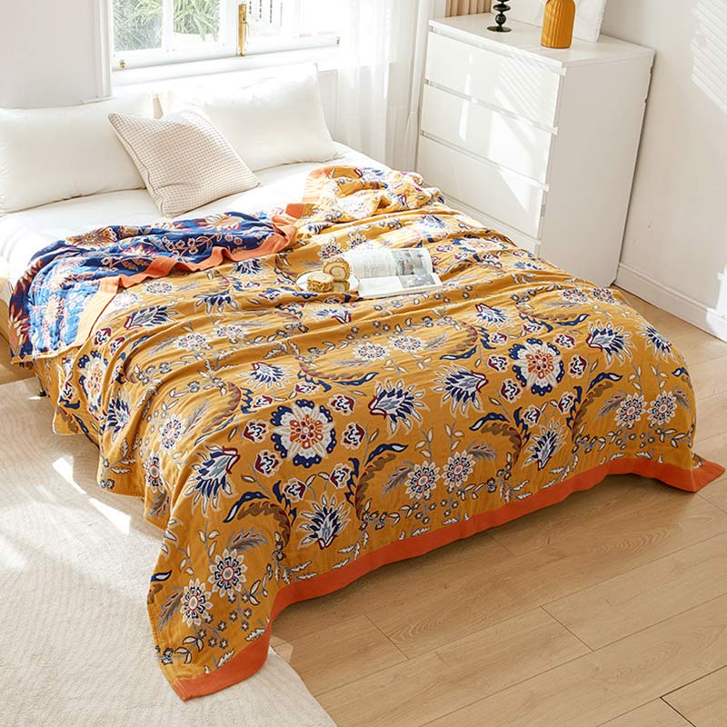 Trapunta reversibile in cotone con grappoli di fiori