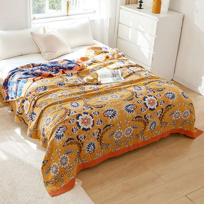 Trapunta reversibile in cotone con grappoli di fiori
