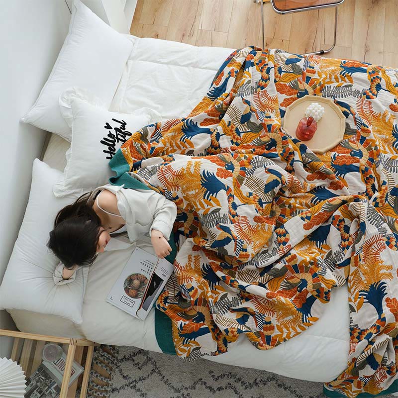 Trapunta reversibile in cotone Ownkoti Soft Bird & Flower