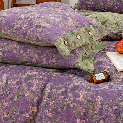 Set di biancheria da letto in cotone viola con motivo floreale Boho (4 pezzi)