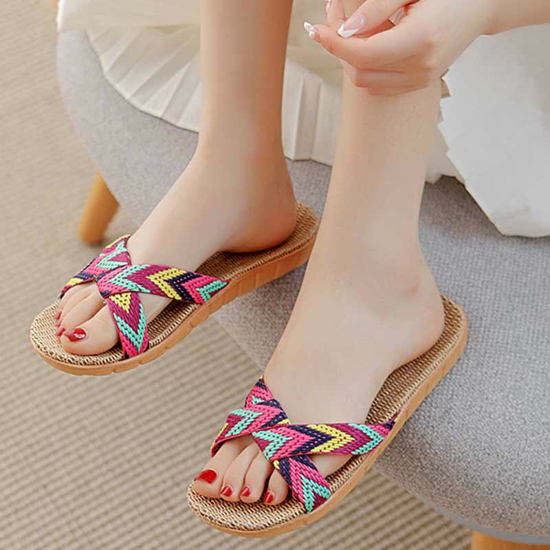 Pantofole antiscivolo in lino Boho Cross