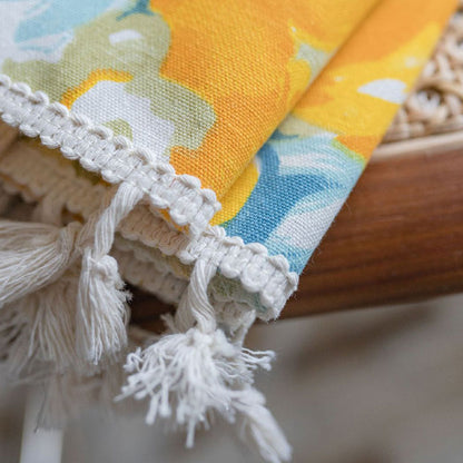 Tenda in cotone e lino con fiori gialli