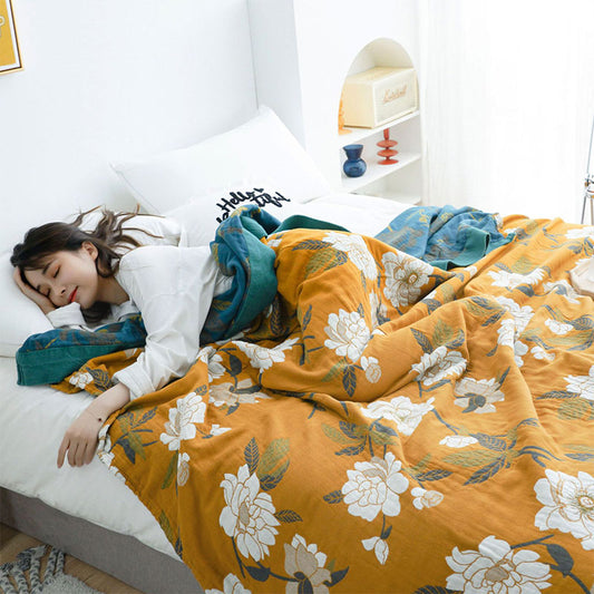 Trapunta reversibile in cotone con fiori gialli Boho di Ownkoti
