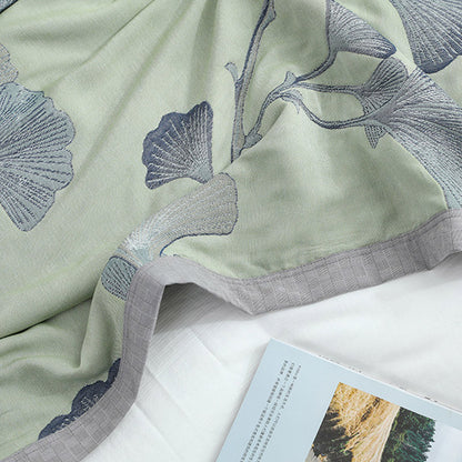 Trapunta reversibile in garza di cotone con foglie di ginkgo