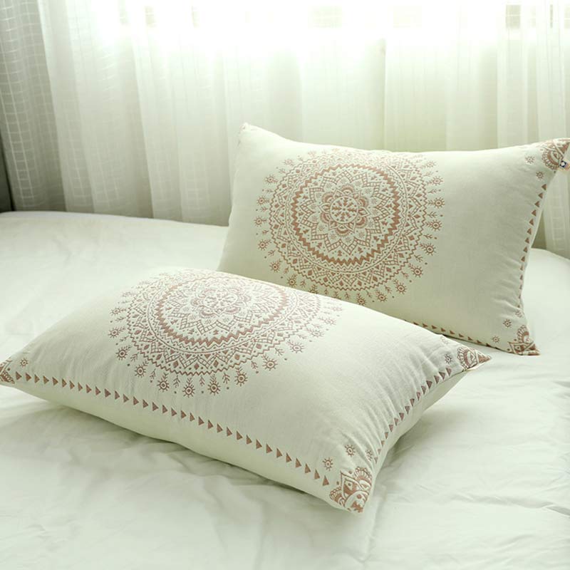Federe per cuscino in cotone con mandala e bottoni (2 pezzi)