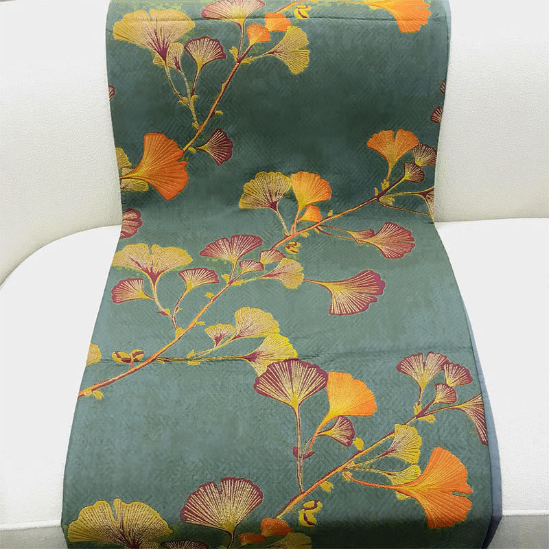 Trapunta reversibile in cotone jacquard con foglie di ginkgo