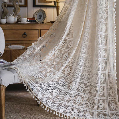 Tenda decorativa traforata a quadri romboidali Ownkoti