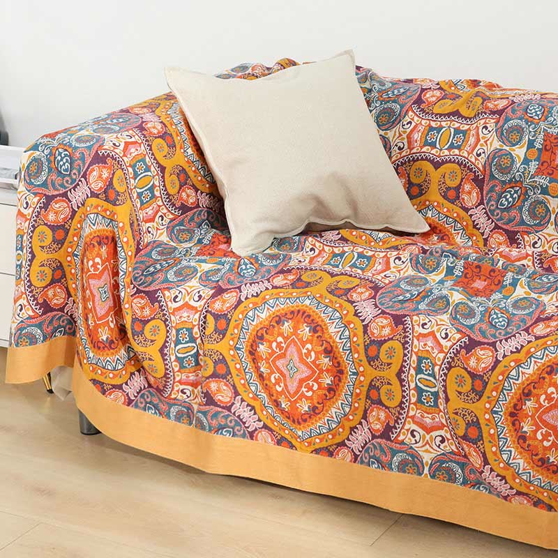 Coperta reversibile per divano in cotone arancione Boho