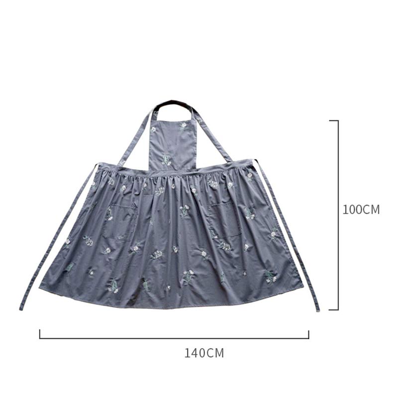 Grembiule ricamato con fiori in cotone Ownkoti con tasche