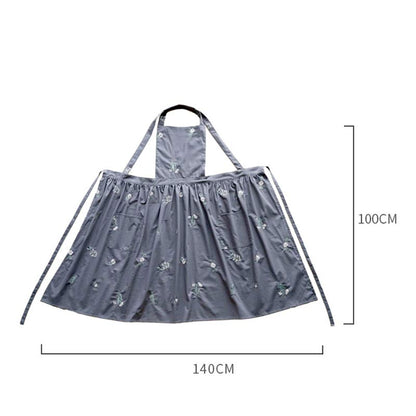 Grembiule ricamato con fiori in cotone Ownkoti con tasche