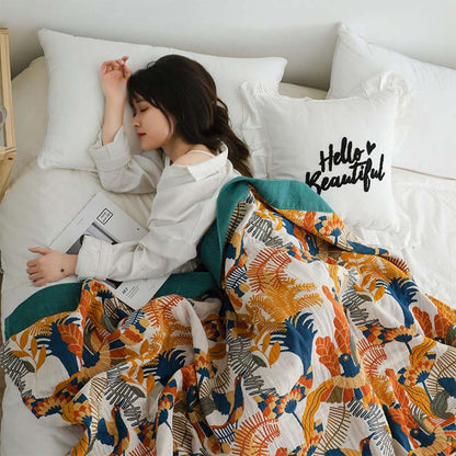Trapunta reversibile in cotone Ownkoti Soft Bird & Flower