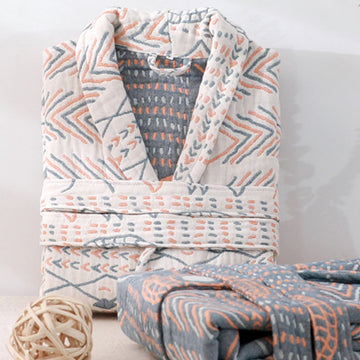 Accappatoio a righe in cotone Ownkoti con scollo a V e pigiama