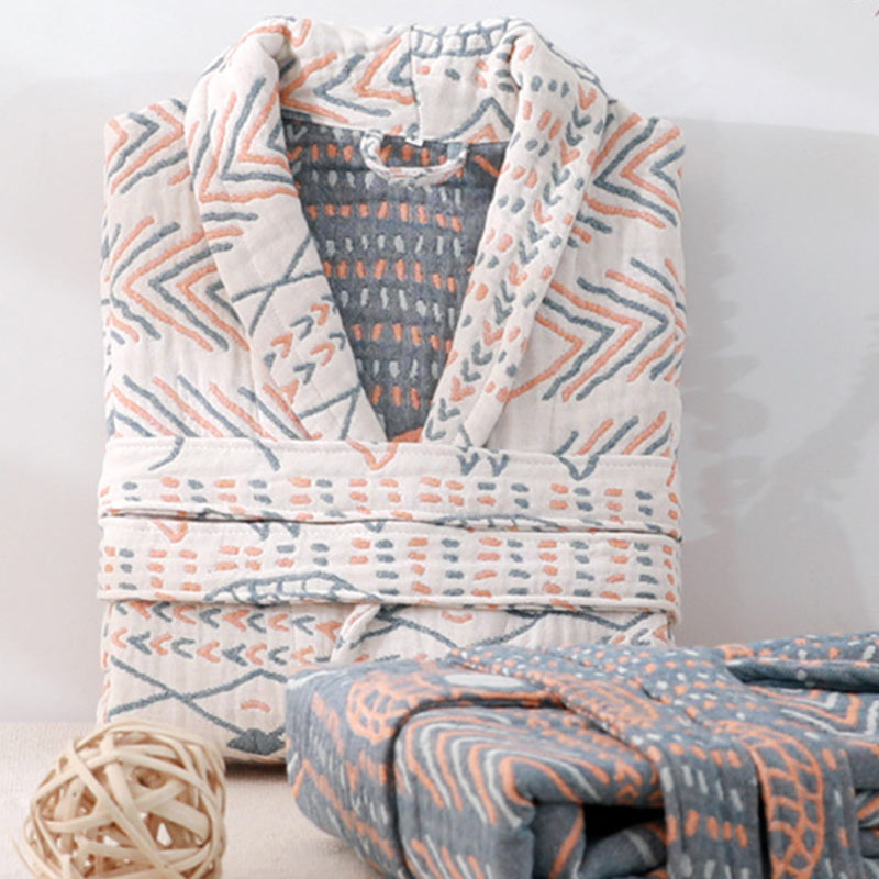 Accappatoio a righe in cotone Ownkoti con scollo a V e pigiama