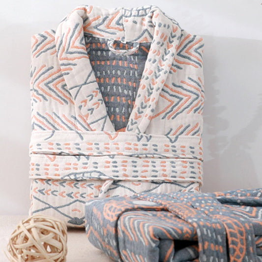 Accappatoio a righe in cotone Ownkoti con scollo a V e pigiama