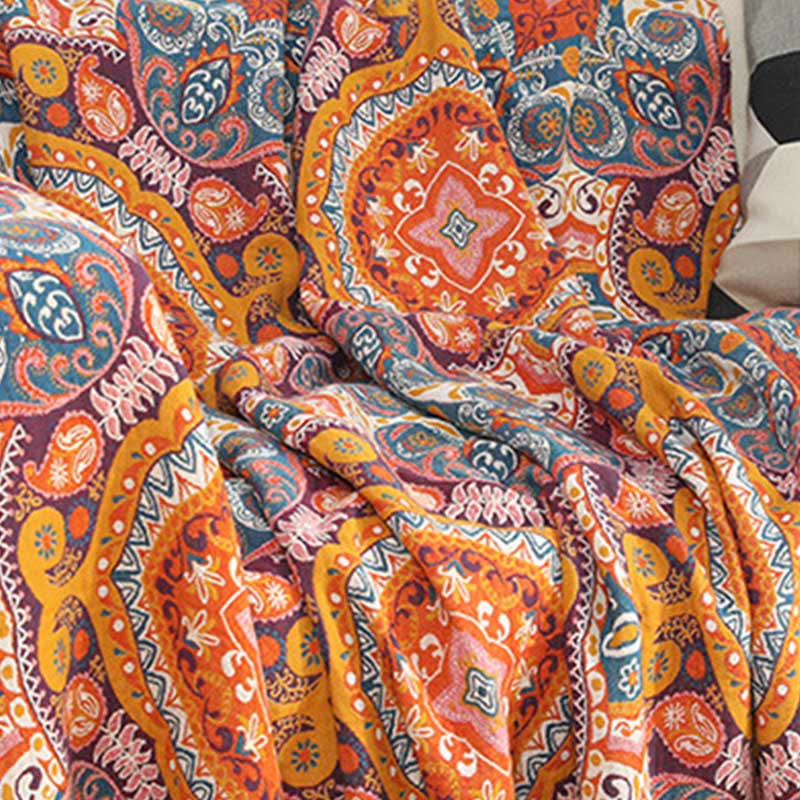 Coperta reversibile per divano in cotone arancione Boho