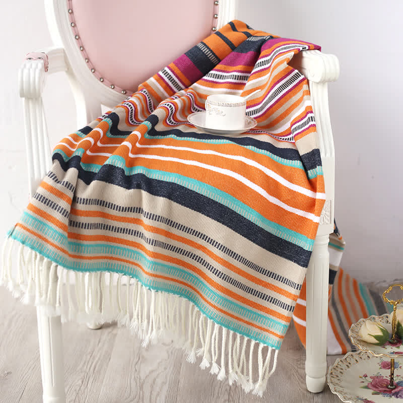 Coperta arcobaleno con nappe morbide a righe colorate