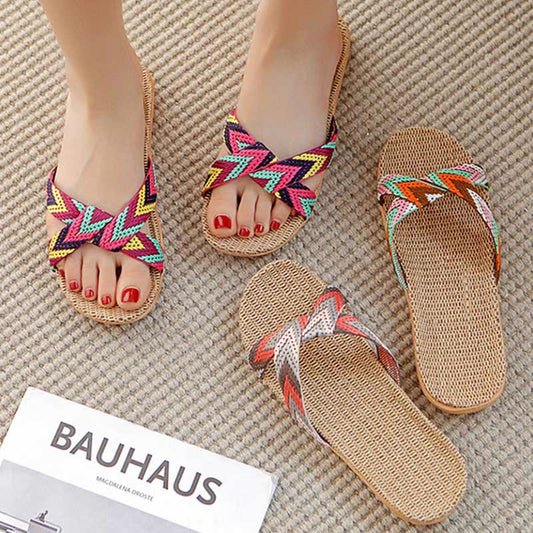 Pantofole antiscivolo in lino Boho Cross