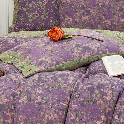 Set di biancheria da letto in cotone viola con motivo floreale Boho (4 pezzi)