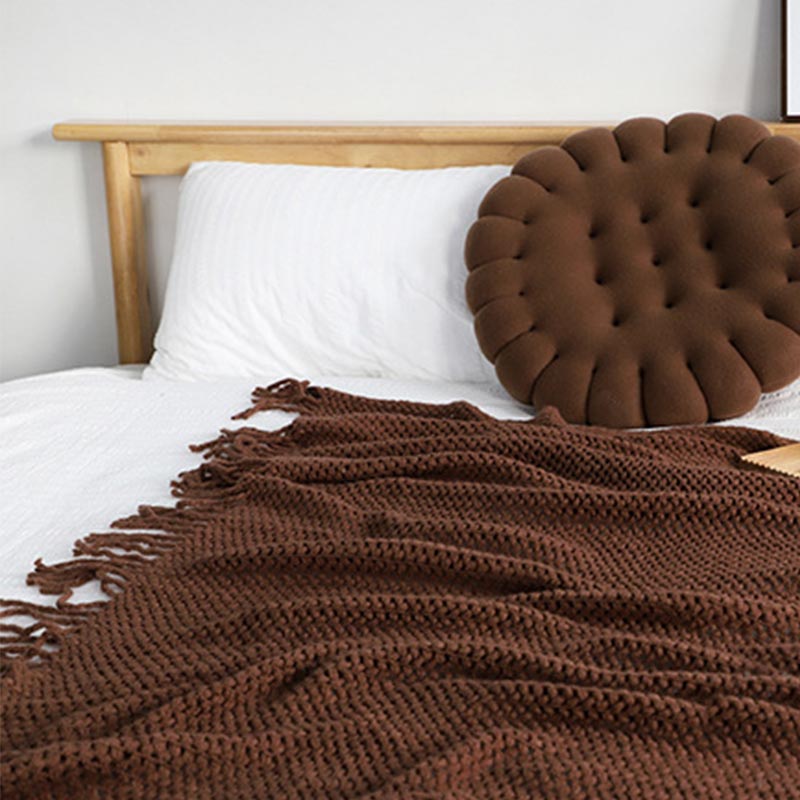 Coperta in maglia con nappe, semplice e tinta unita, Ownkoti