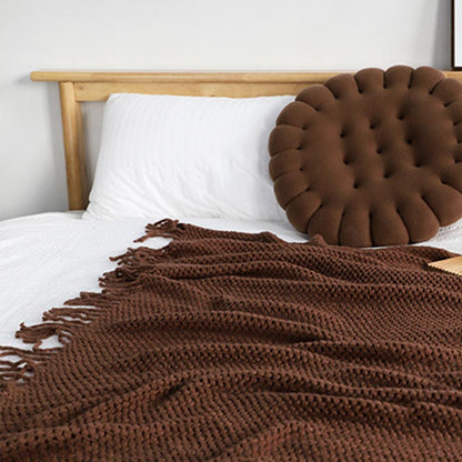 Coperta in maglia con nappe, semplice e tinta unita, Ownkoti