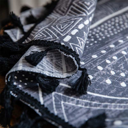 Tende con nappe in cotone geometrico nero bohémien Ownkoti
