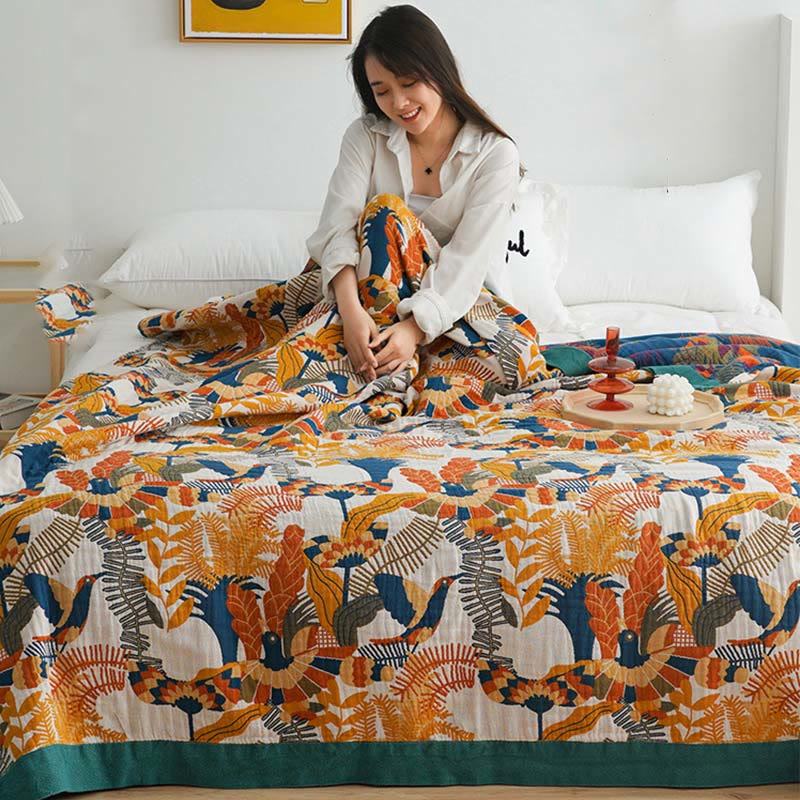 Trapunta reversibile in cotone Ownkoti Soft Bird & Flower