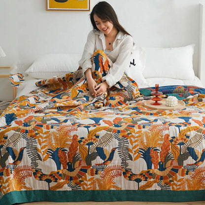Trapunta reversibile in cotone Ownkoti Soft Bird & Flower