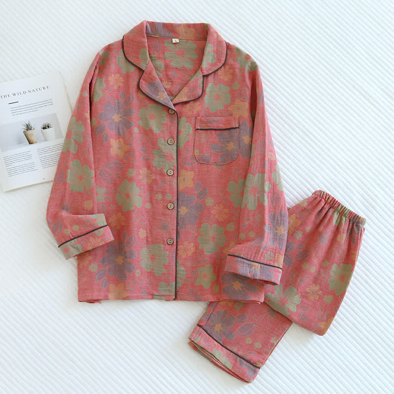 Pigiama vintage in garza di cotone floreale