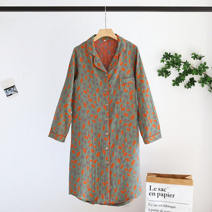 Camicia da notte in cotone con bottoni e motivo a foglia