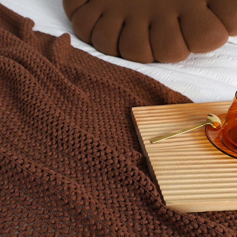 Coperta in maglia con nappe, semplice e tinta unita, Ownkoti