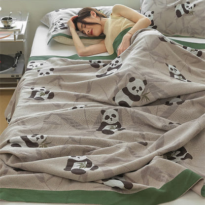 Trapunta reversibile in cotone con stampa panda