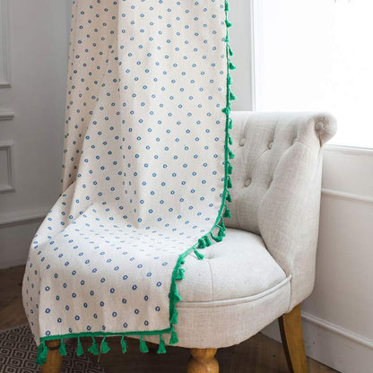 Tenda di cotone con bordo verde margherita blu - image 1