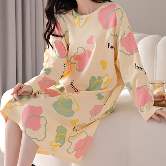 Camicia da notte lunga in cotone con scollo tondo a cartoni animati