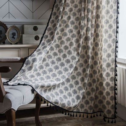 Tenda in cotone e lino con motivo ad albero in stile campagna