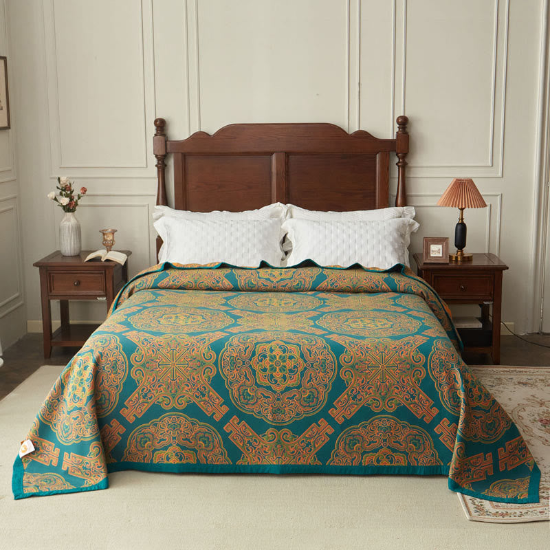 Copriletto reversibile in fibra di bambù con fiori Boho