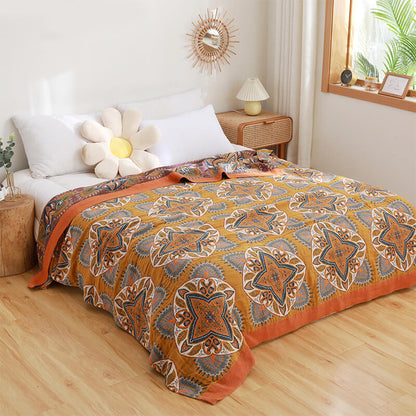 Trapunta reversibile leggera in cotone stampato multicolore