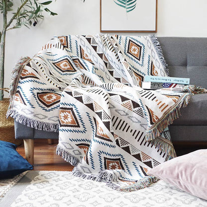 Coperta da salotto in maglia bohémien con nappa