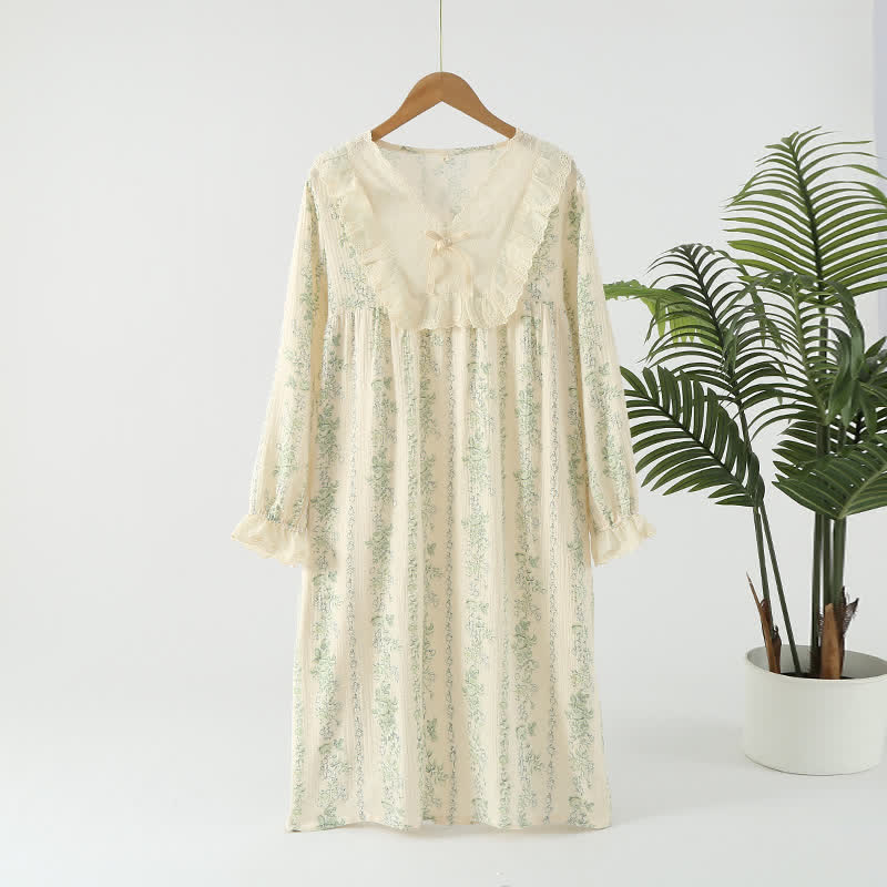 Camicia da notte in garza a doppio strato di cotone pastorale