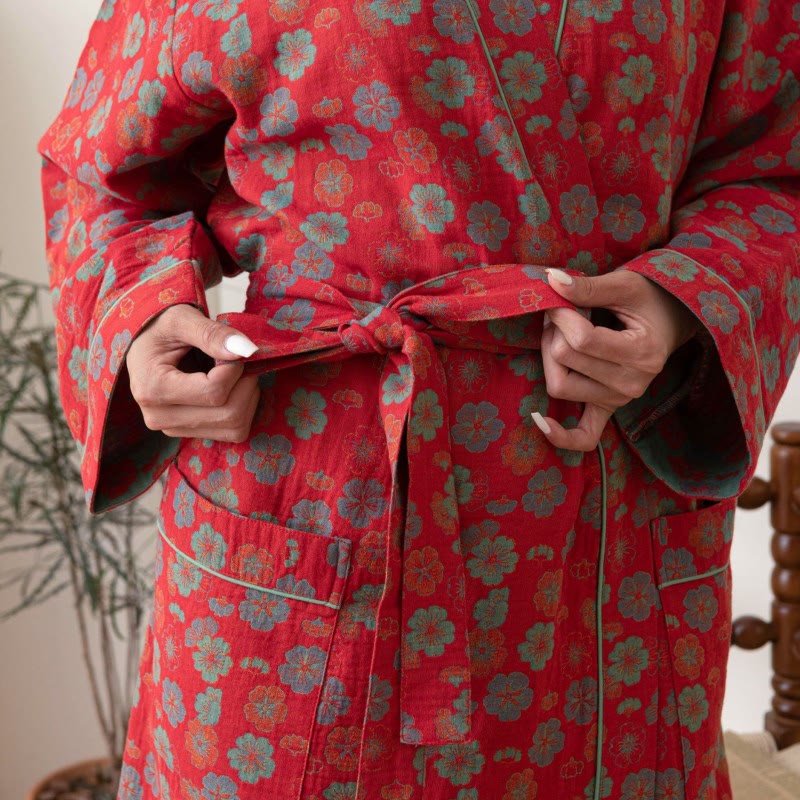 Accappatoio in cotone Plum Bossom con laccetto