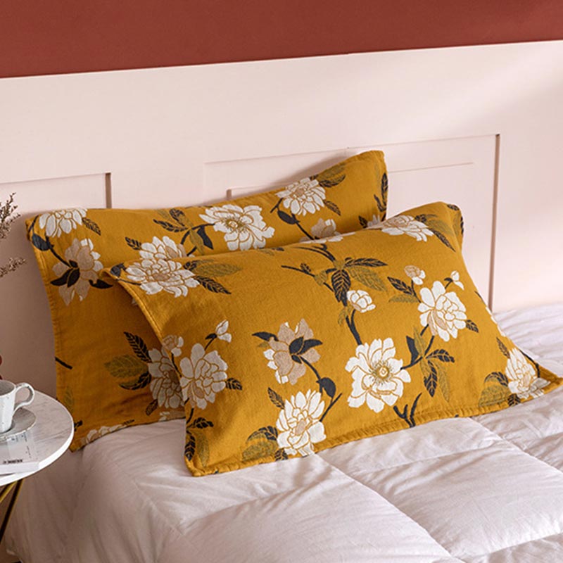 Cuscino in garza di cotone con fiori gialli (2 pezzi)