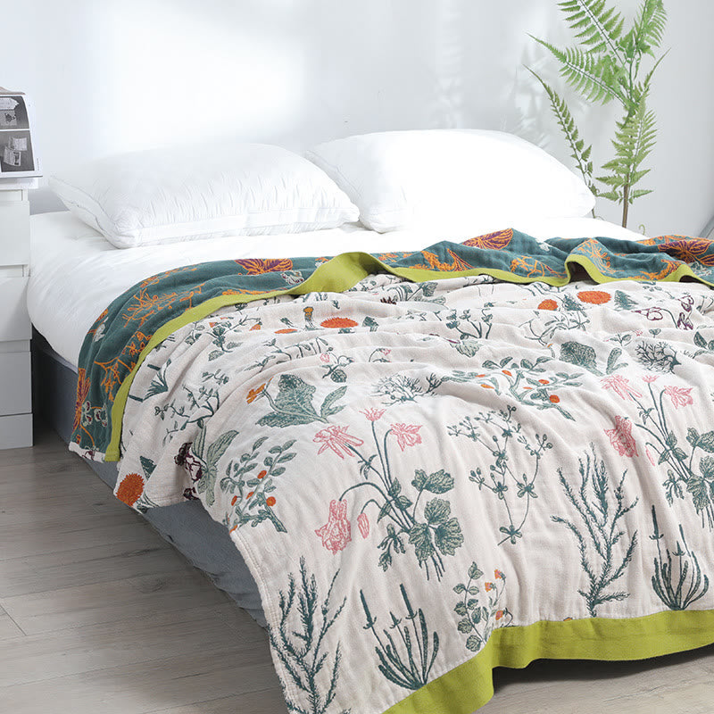 Trapunta morbida reversibile in cotone con fiori e piante