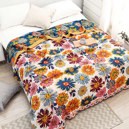 Trapunta reversibile in cotone con fiori colorati e luminosi
