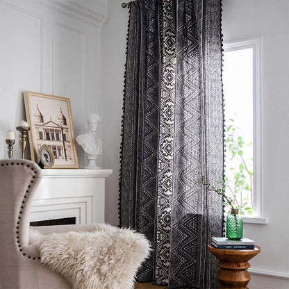 Tende con nappe in cotone geometrico nero bohémien Ownkoti