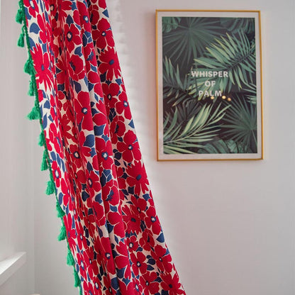 Tenda filtrante per la luce in stile dipinto di fiori rossi