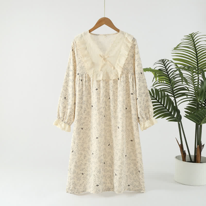 Camicia da notte in garza a doppio strato di cotone pastorale