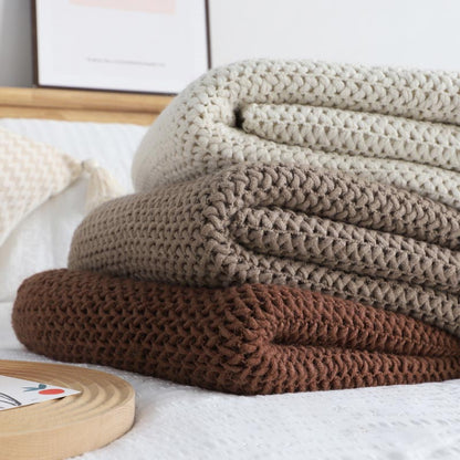 Coperta in maglia con nappe, semplice e tinta unita, Ownkoti
